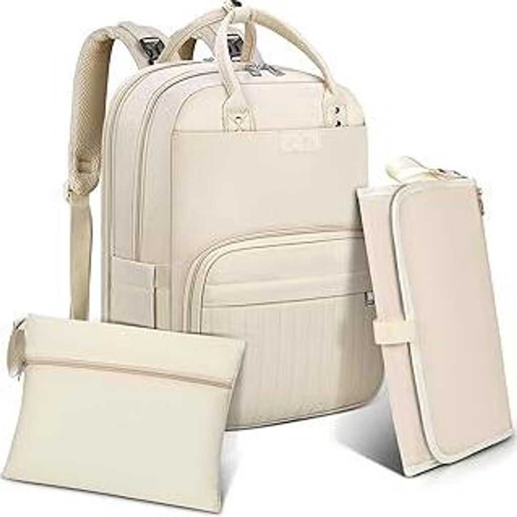 RAINSMORE Baby Wickelrucksack Groß Wickeltasche Rucksack mit Kinderwagengurten und Wickelunterlage Unterwegs Diaper Bag Babytasche Aprikose
