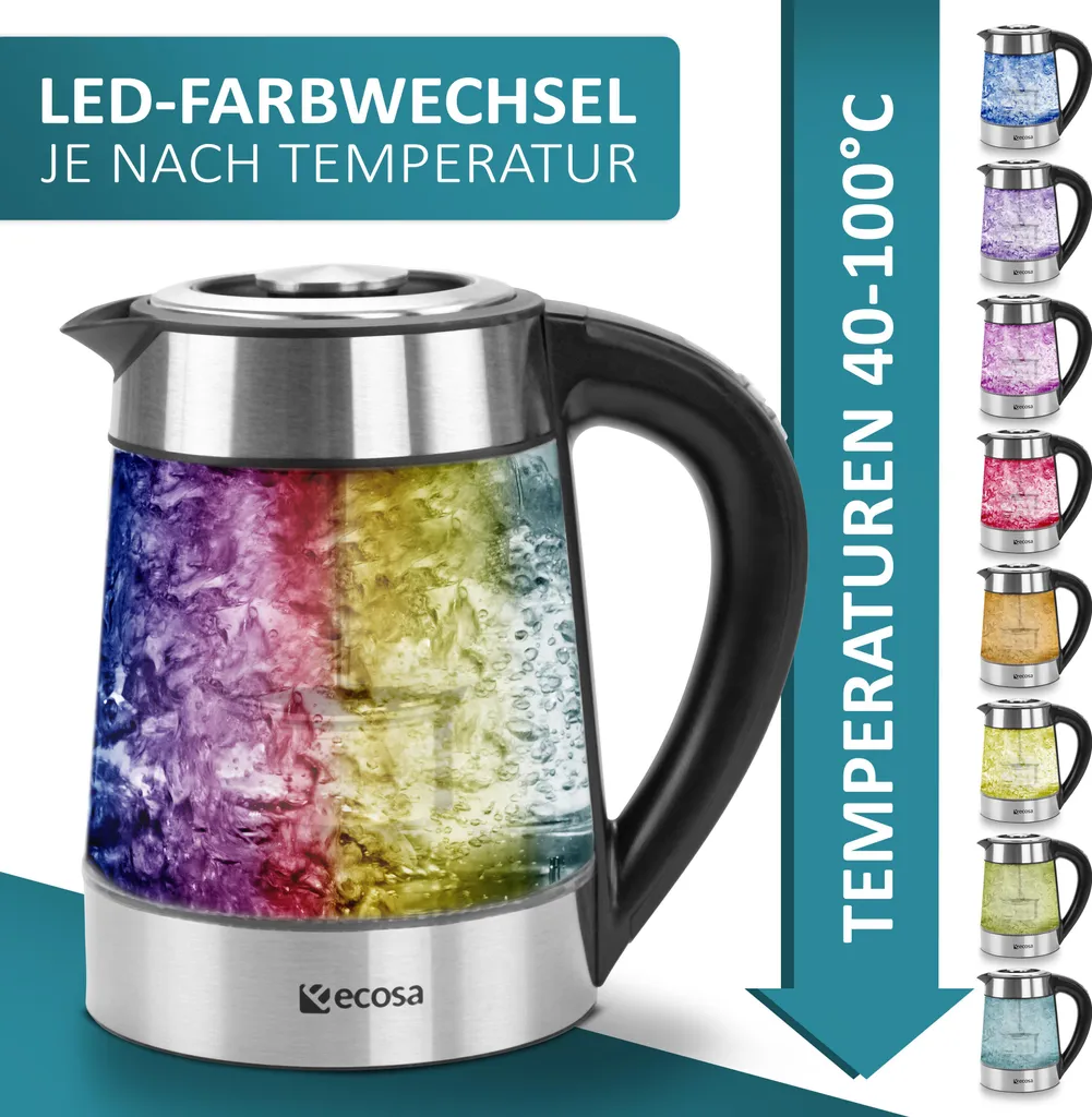 Bouilloire inox et verre 2200W écran LCD avec 5 couleurs LED design - 2