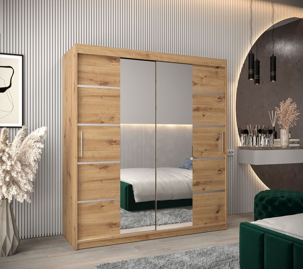 Schrank mit Spiegeln VIVIEN – Breite 180 cm, Eiche Artisan
