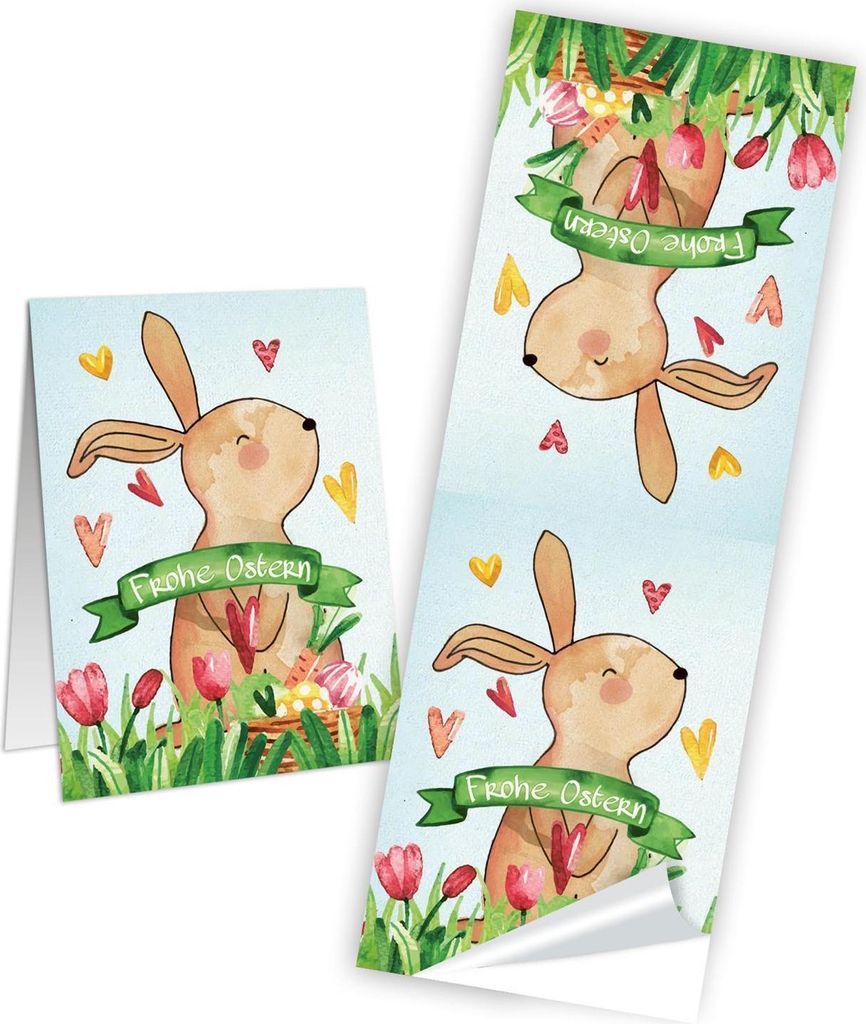 50 Frohe Ostern Aufkleber Osterhase Osterdeko bunt Osteretiketten 5 x 14,7 cm zur Verpackung für Kindergeschenke Geschenke Give-Away Tafel Kreide ...