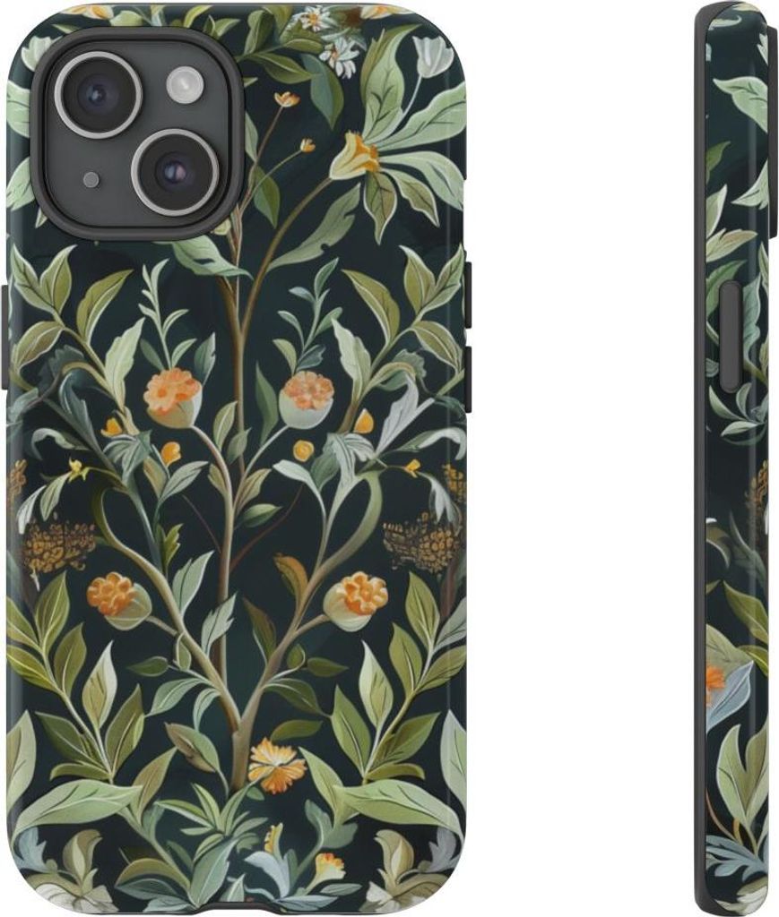 Detaillierte botanische Illustration mit orangefarbenen Blüten – Hülle Kompatibel mit iPhone 15