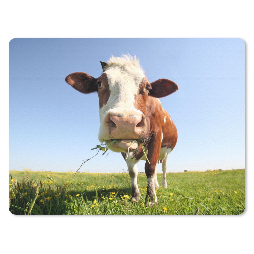 MuchoWow Mauspad Mousepad Kuh - Tiere - Blumen - Gras 40x30 cm - Mousepads - Maus Mat - Pad - Mausunterlage - Anti Rutsch