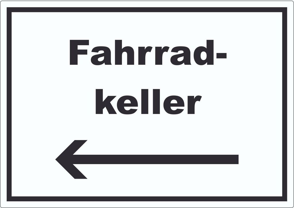 Fahrradkeller Aufkleber mit Text und Richtungspfeil links Rad Bike waagerecht A6 (105x148mm)