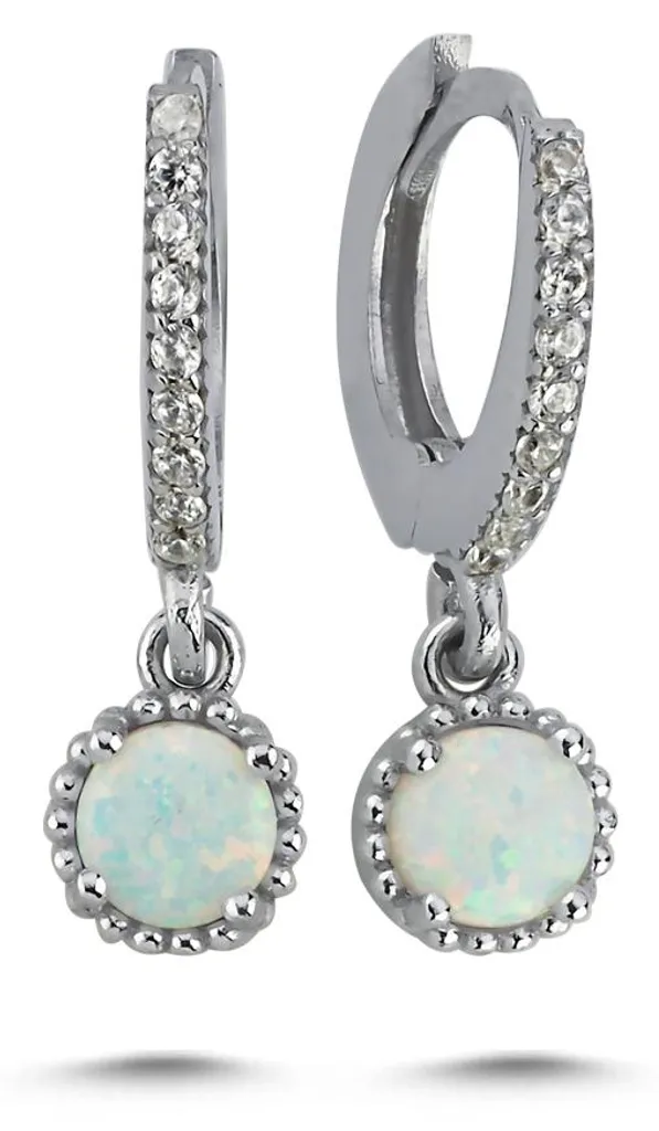Boucles d'oreilles argent 925 anti-ternissement opale blanche et zircon