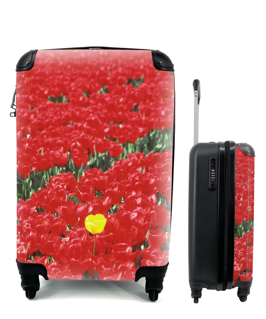 MuchoWow Koffer Handgepäck Trolley Rollkoffer Kleine Reisekoffer mit 4 Rollen - Ein Feld voller roter Tulpen in den Niederlanden - Cabin Size < ...