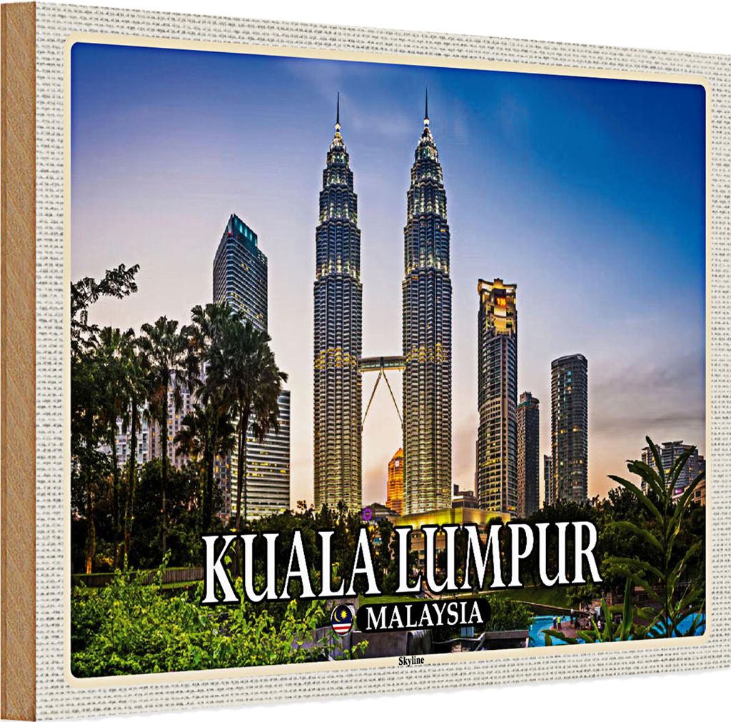Holzschild Reise 30x20cm Kuala Lumpur Malaysia Skyline