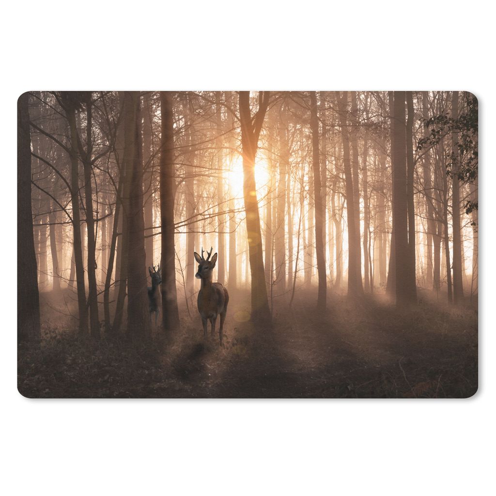 MuchoWow Mauspad Mousepad Wald - Hirsche - Sonne - Bäume - Winter - Natur - Tiere 27x18 cm - Mousepads - Maus Mat - Pad - Mausunterlage - Büroa...