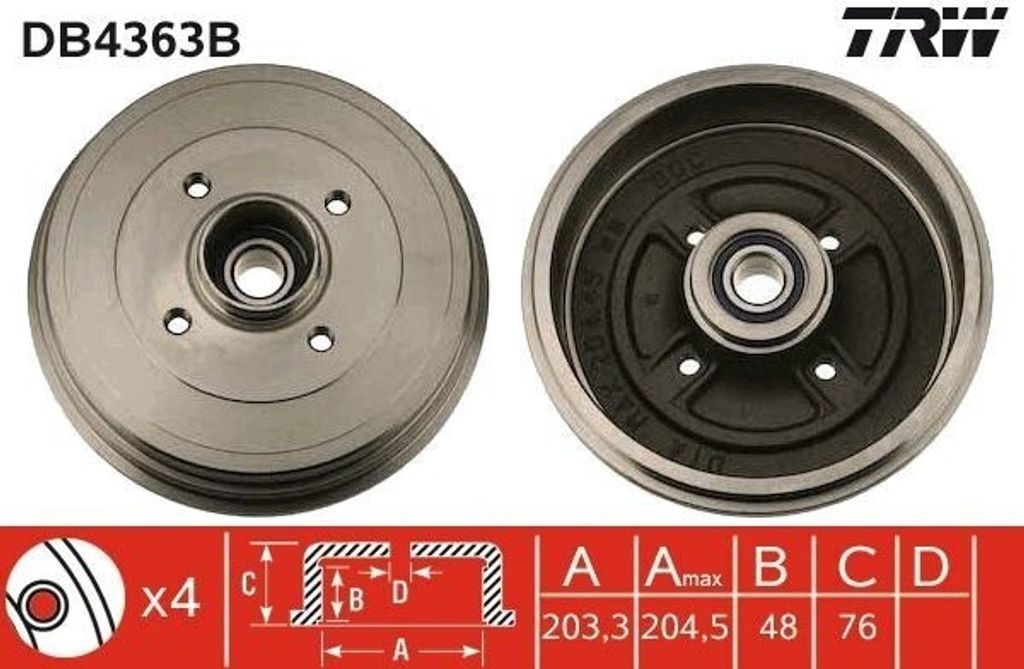 TRW DB4363B Bremstrommel OE 8200276843 kompatibel mit Clio, Modus
