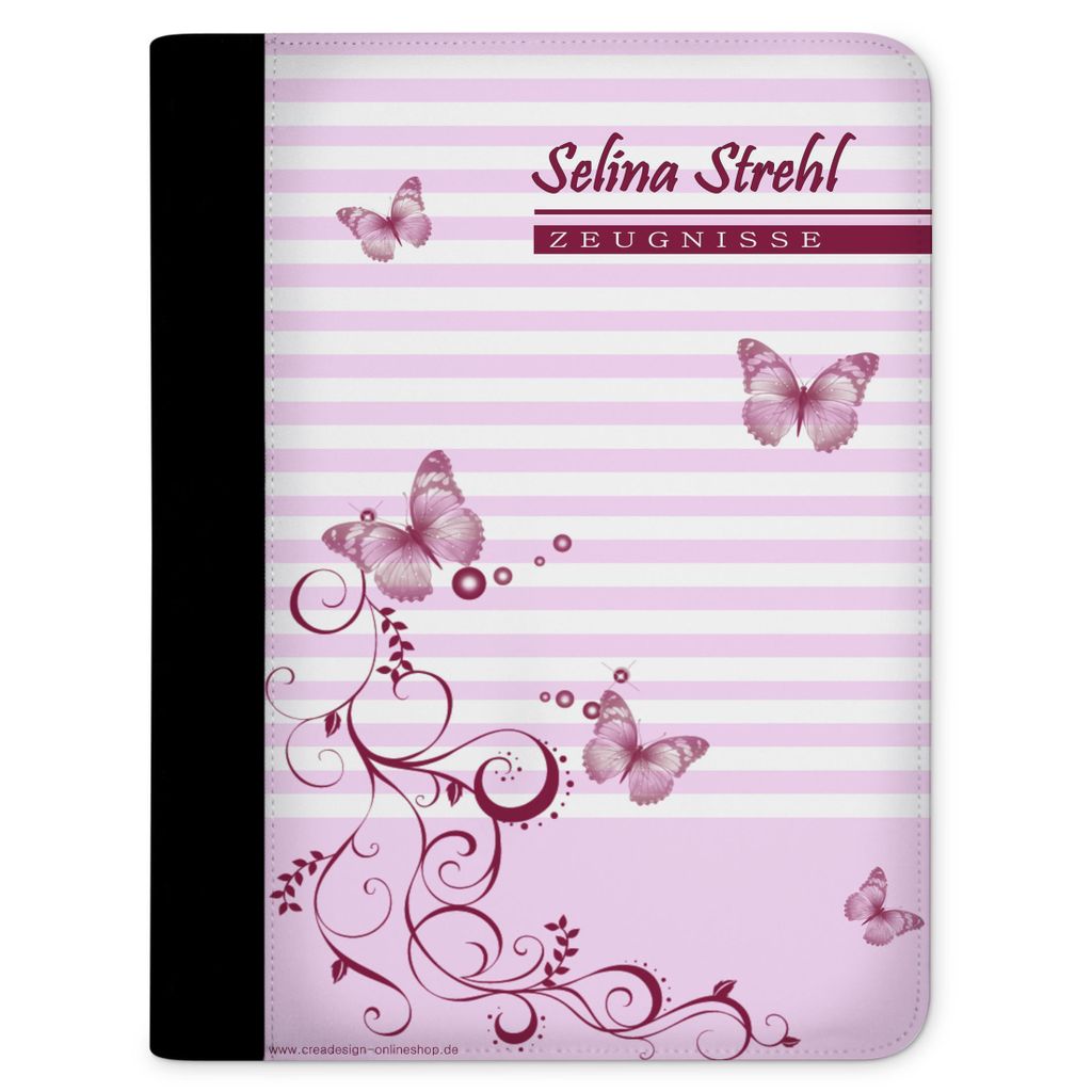 Zeugnismappe, Dokumentenmappe, Ordner A4, Schmetterling Rosa mit Klarsichthüllen