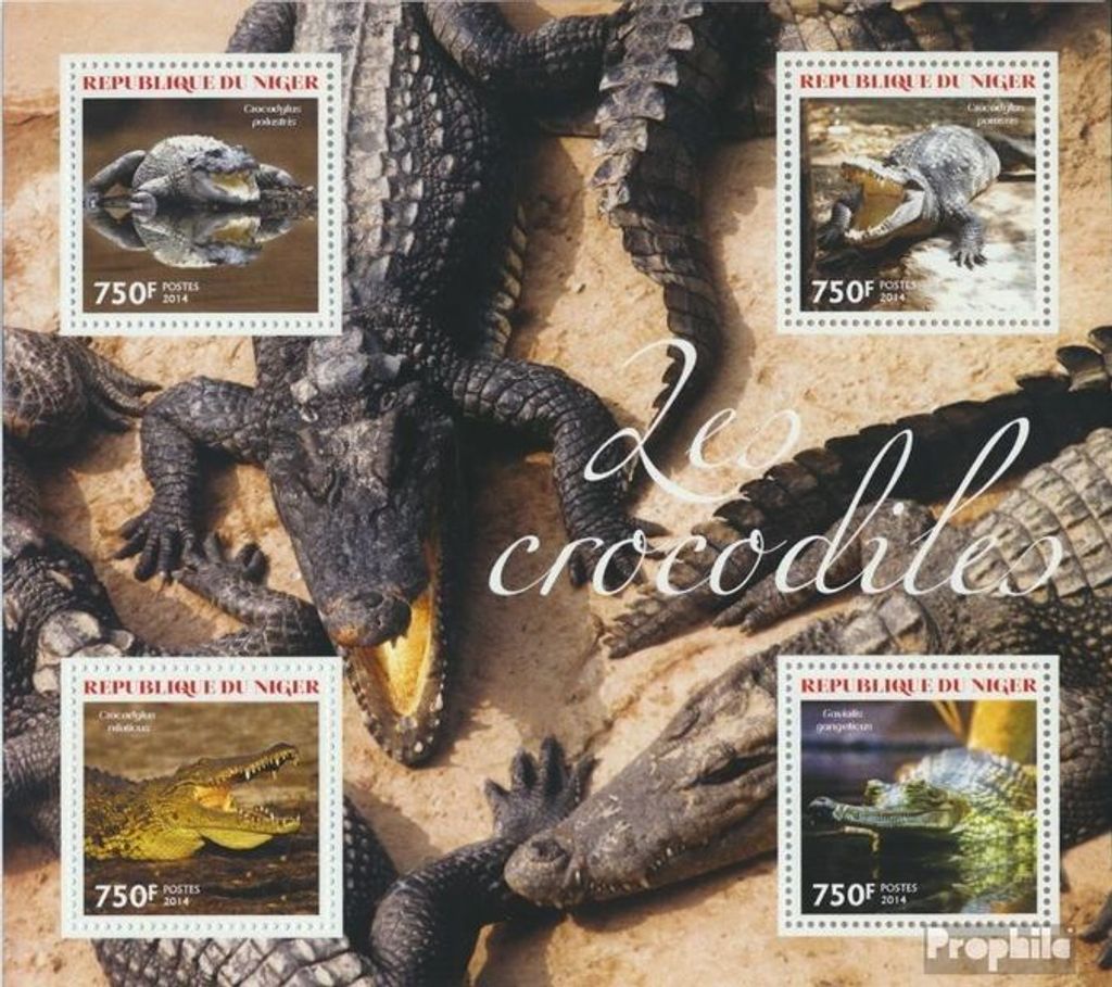 Briefmarken Niger 2014 Mi 2932-2935 Kleinbogen (kompl. Ausg.) postfrisch Krokodile