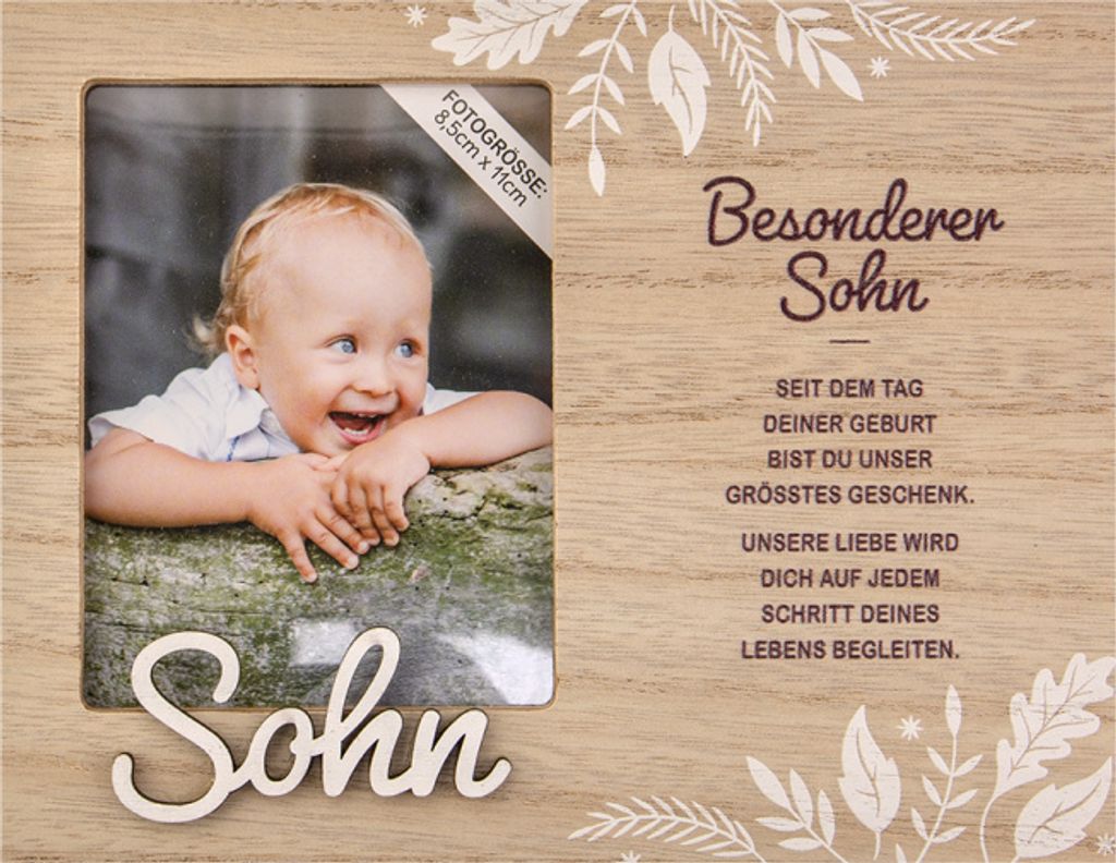 Personalisierter Bilderrahmen für Erwachsene, Kinder, Babys in Holzoptik mit Spruch -Bilderrahmen Sohn