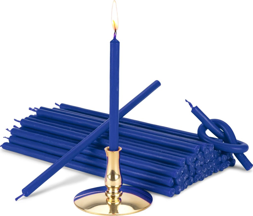 Kerzenhalter mit Stabkerzen blau Tropffrei L 16cm Premium Paraffinwachs 40004