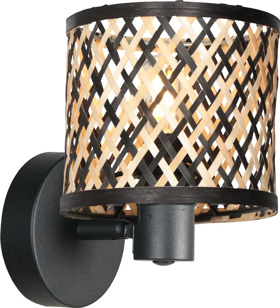 Luminaire de Chevet en Bambou Naturel et Métal Noir - Spot Mural E14