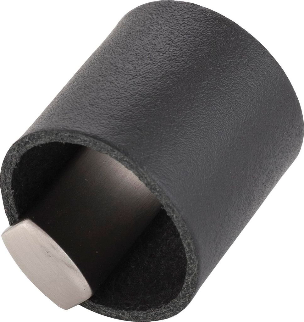 Möbelknopf Möbelknauf Drum LA 32, Breite 40mm, Leder/ZN schwarz/Edelstahl Effekt