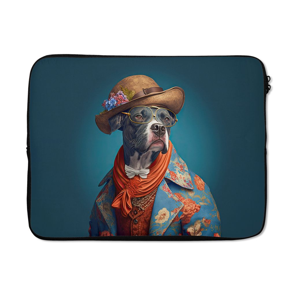 MuchoWow Laptop Hülle 17 Zoll Laptoptasche Hund - Jacke - Blumen - Hut - Blau - Zipper - Schutzabdeckung