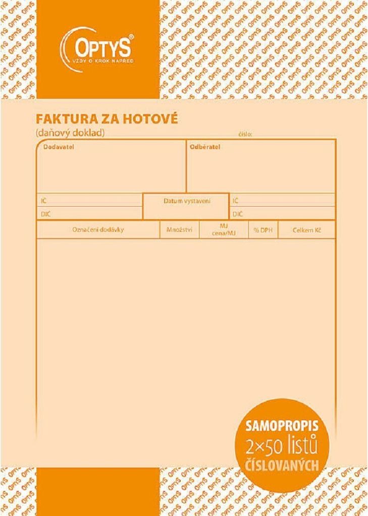 Tiskopis Faktura za hotové Optys, A5, samopropisovací, Produktbild 