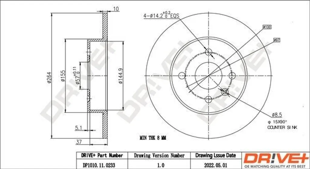 Disque de frein Dr!ve+ DP1010.11.0233 anticorrosion pour essieu arrière