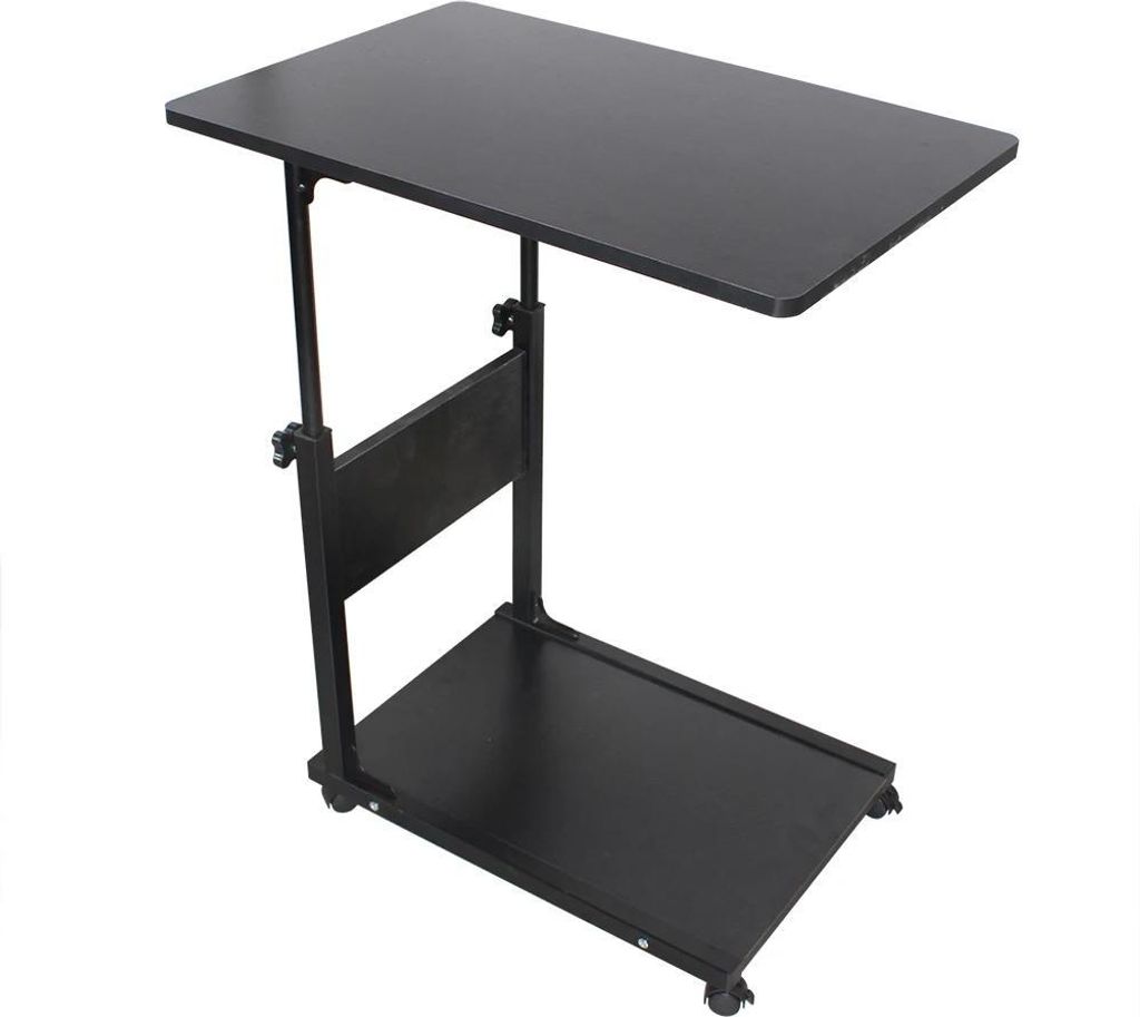 Mobiler Bett-/Sofatisch - Beistelltisch - Höhenverstellbar 55–80 cm - Tischplatte 60x40 cm - 2 Ebenen - 4 Rollen mit Bremse - Tragkraft 20 kg - ...