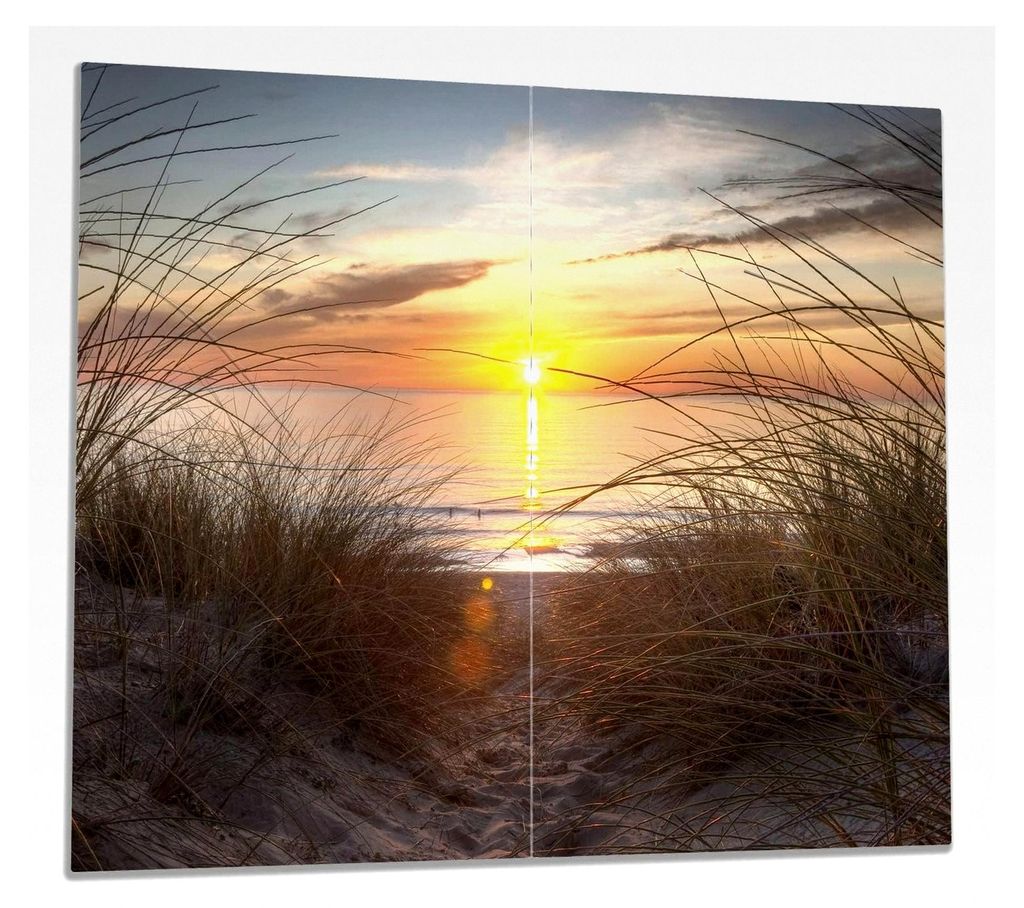 Herdabdeckplatte/Spritzschutz aus Glas, 2-teilig, 60x52 cm, für Glaskeramik- und Induktionsherde, Sonnenuntergang am Strand