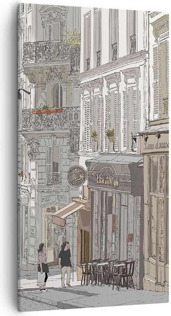 Bild auf Leinwand - Leinwandbild - Einteilig - Architektur Zeichnen Montmartre - 55x100cm - Wand Bild - Wanddeko - Wandbilder - Leinwanddruck - Bil...