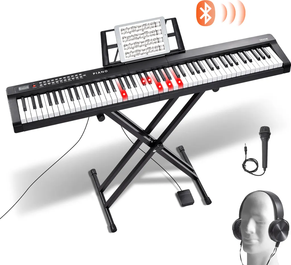 Piano numérique VEVOR 88 touches semi-lestées avec support réglable noir