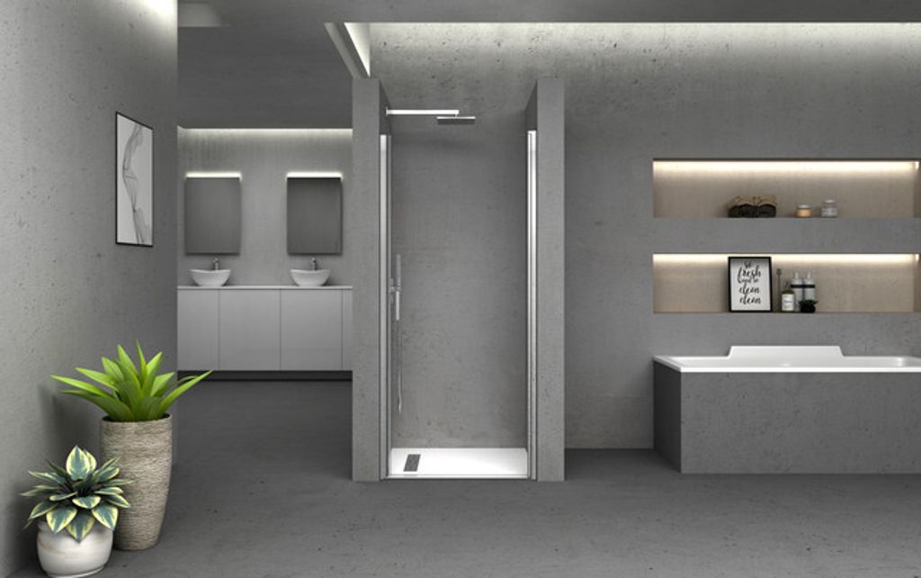 Duschtür 90cm MARWELL Dusch-Schwingtür BRIGHT chrom Drehtür - 90x195cm - seitenverkehrt aufbaubar - justierbares Wandprofil - für Eck- und Nies...