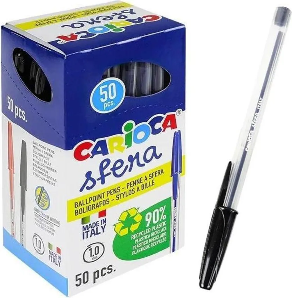 Lot de 50 Stylos à Bille CARIOCA Sfera Noirs 41643/01 pour Écoles et Bureaux