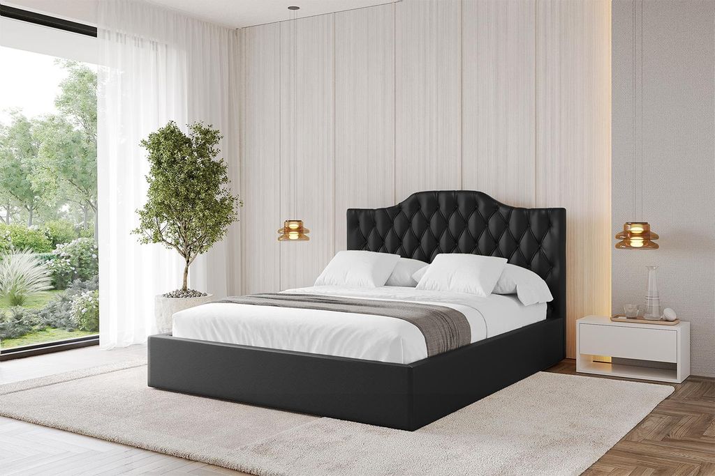 ALTDECOR Polsterbett mit Bettkasten - FALIO - 140x200 Schwarz Kunstleder - Bett mit Matratze H3/H4, Kopfteil, Boxbett, Lattenrost, Doppelbett mit S...