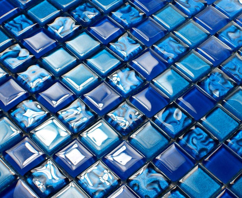 Blaues Glasmosaik, glänzende Mosaikfliese, Wandmosaikfliese für Küche und Bad