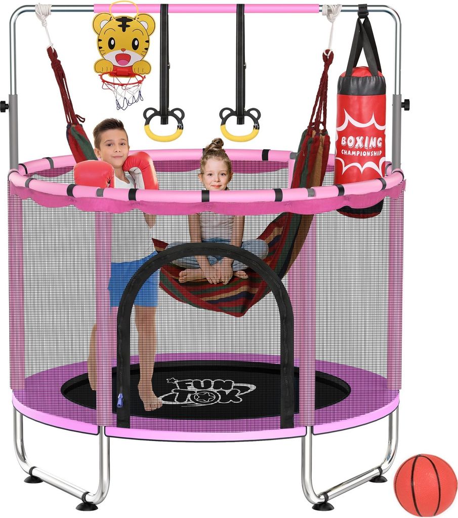 FUNTOK detská trampolína 140 cm s hojdačkou, sadou kruhov, Obrázok produktu 