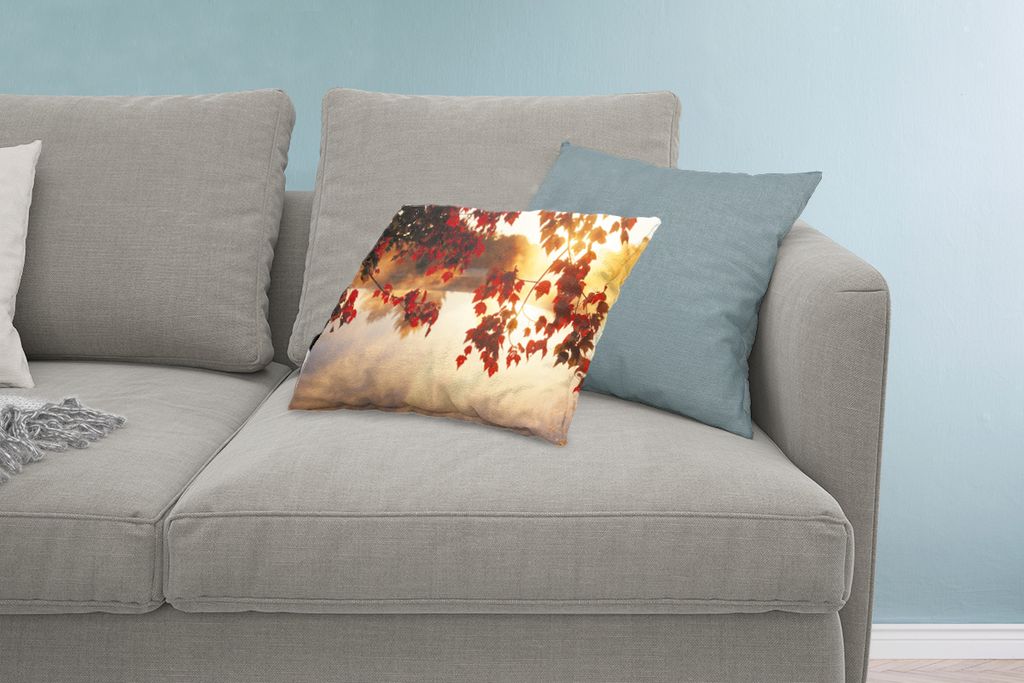 MuchoWow Zierkissen Sofakissen Wohnzimmer Dekokissen 60x40 cm Blätter - Sonne - Herbst - Kopfkissen - Polster mit Foto