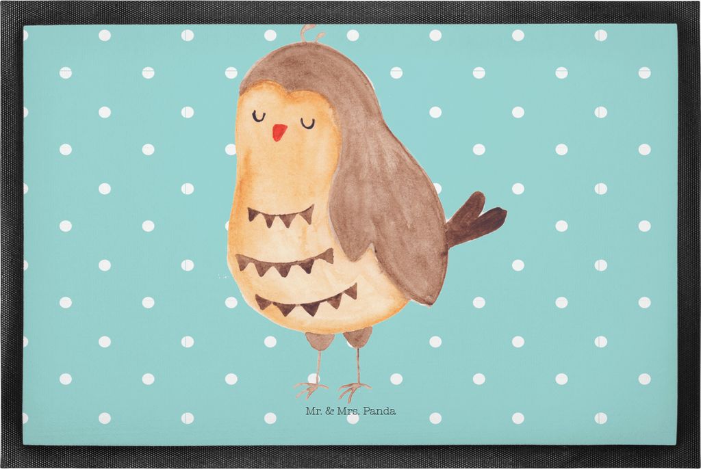 Mr. & Mrs. Panda Schmutzfangmatte Eule Zufrieden 50 x 75 cm - Türkis Pastell - Geschenk, bodenmatte, Müde, Eulen Deko, fußmatte, Fußabstreifer,...