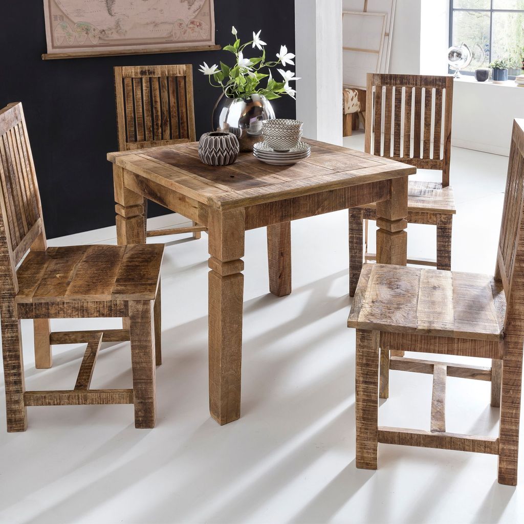 FineBuy Esstisch quadratisch 80 cm Mango Massivholz – Holztisch Design Esszimmertisch massiv, Küchentisch 4 Personen, kleiner rustikaler Esstisch