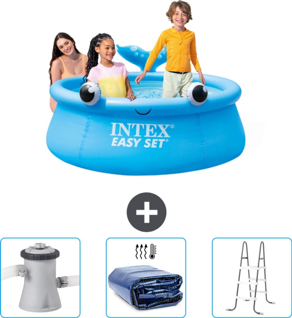 Intex runder aufblasbarer Easy Set-Pool – 183 x 51 cm – Blau – Wal – im Lieferumfang enthalten Filterpumpe für Schwimmbad - Sonnensegel - ...