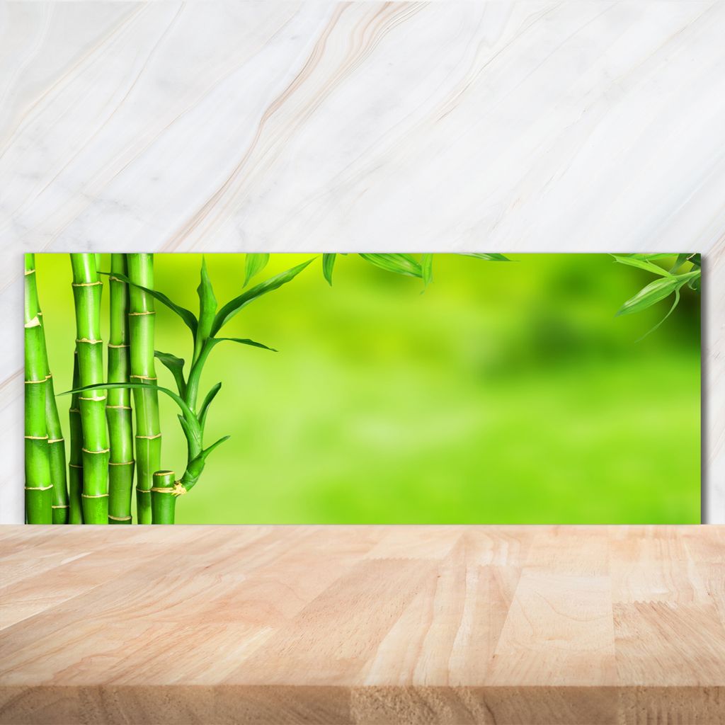 Tulup Küchenrückwand Spritzschutz aus Glas -125x50 -Spritzschutz auf gehärtetes Glas Deko Blumen & Pflanzen Bambus