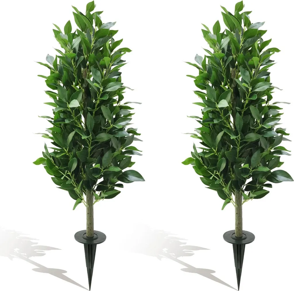 Lot de 2 Lauriers Artificiels 90 cm avec Piquet - Bleu Saphir Foncé
