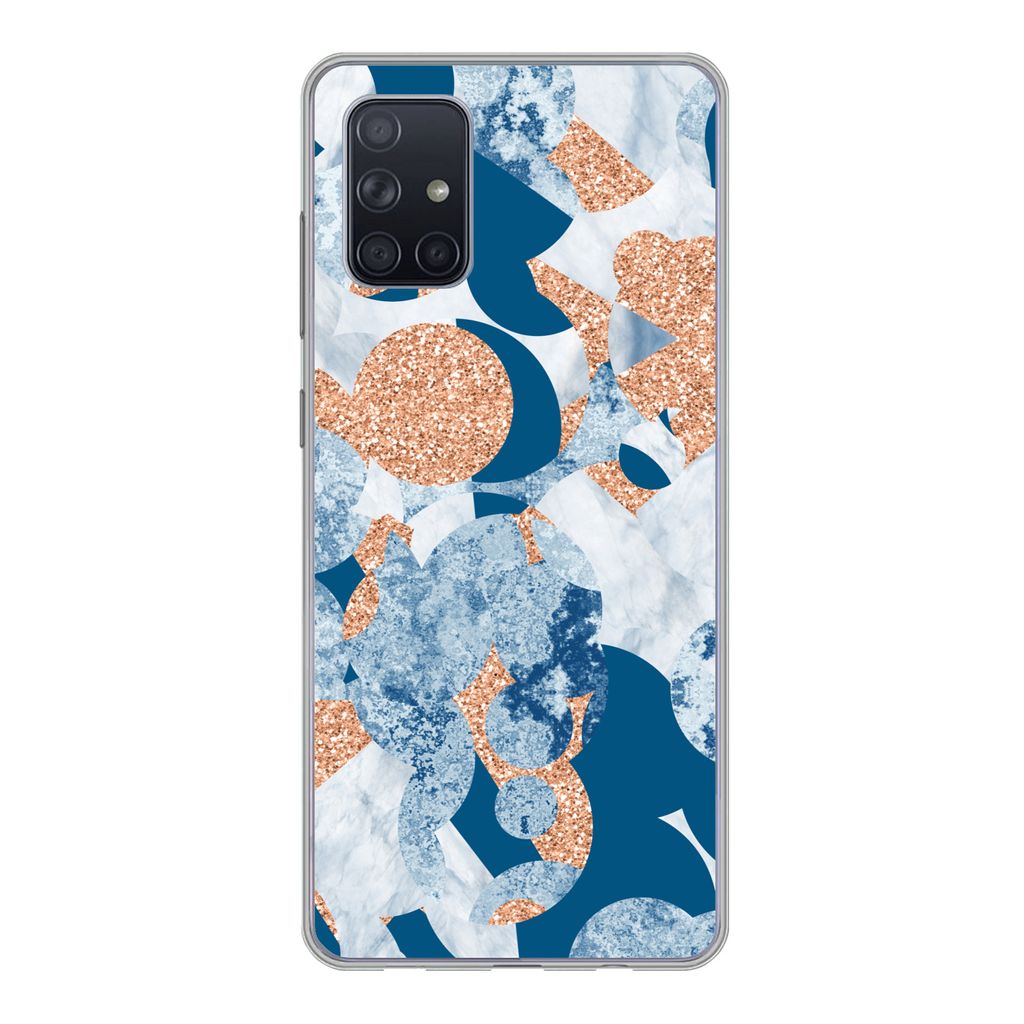 MuchoWow Handyhülle Schutzhülle Hülle für Samsung Galaxy A51 Marmor - Geometrische Formen - Glitter Silikon Softcase Handy Hülle - Schutzabd...