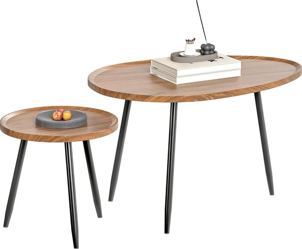 Table de salon ovale en bois marron minimaliste lot de 2 pièces 80x55
