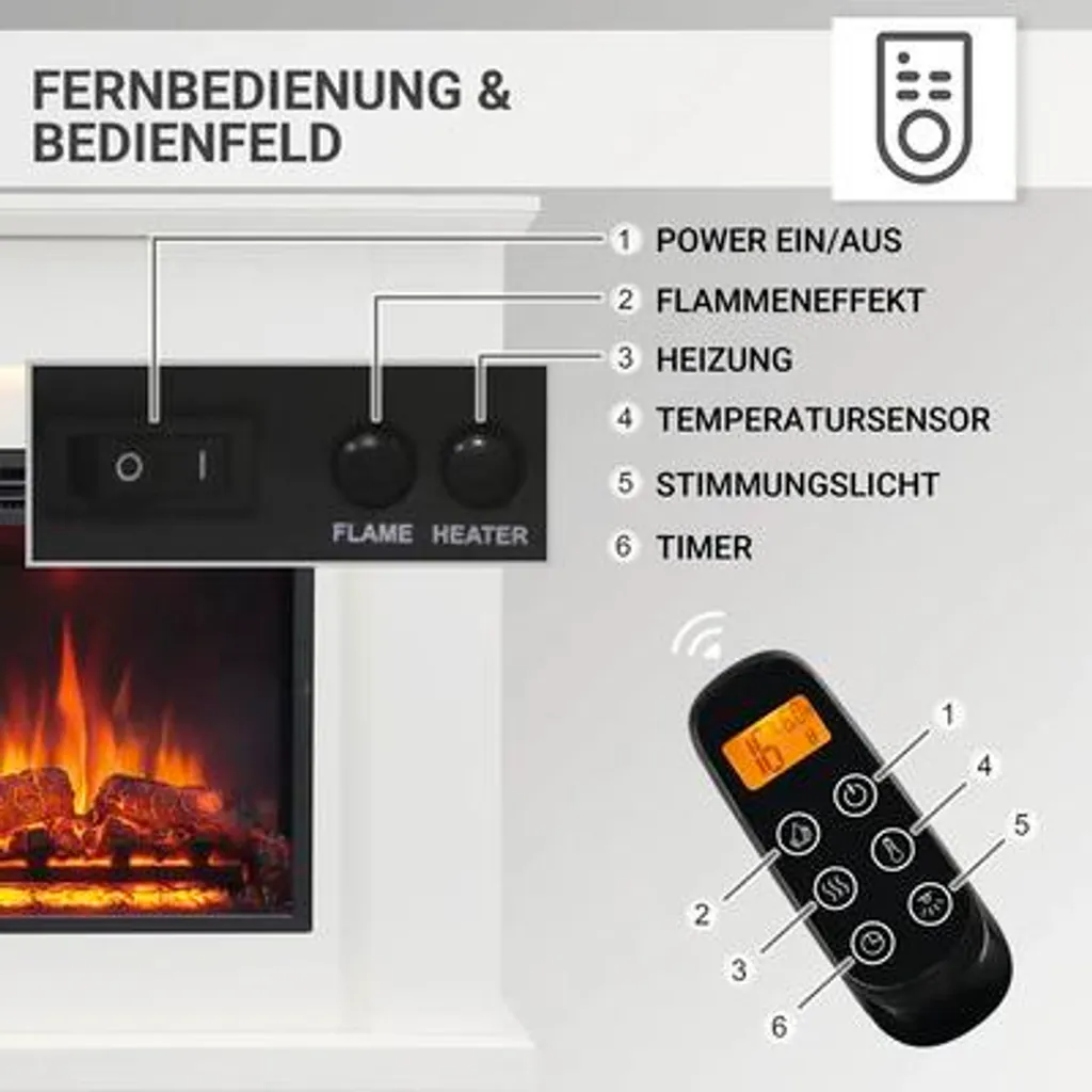 Cheminée électrique décorative blanche BALDERIA Pandora 2000 Watts