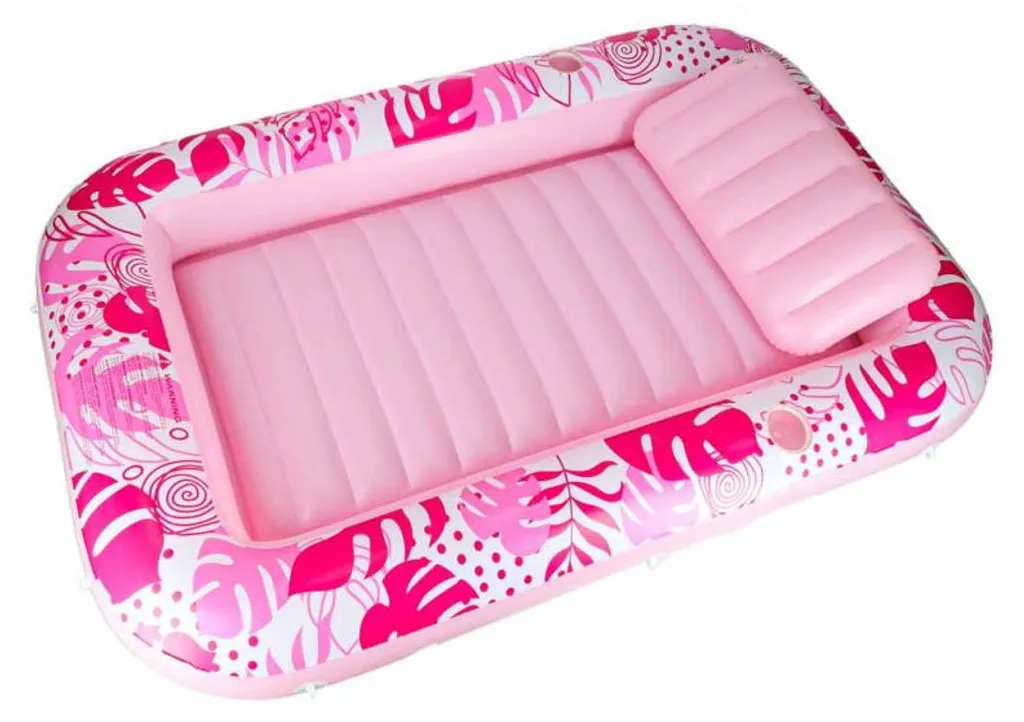 Chaise longue gonflable rose de piscine avec repose-tête confortable