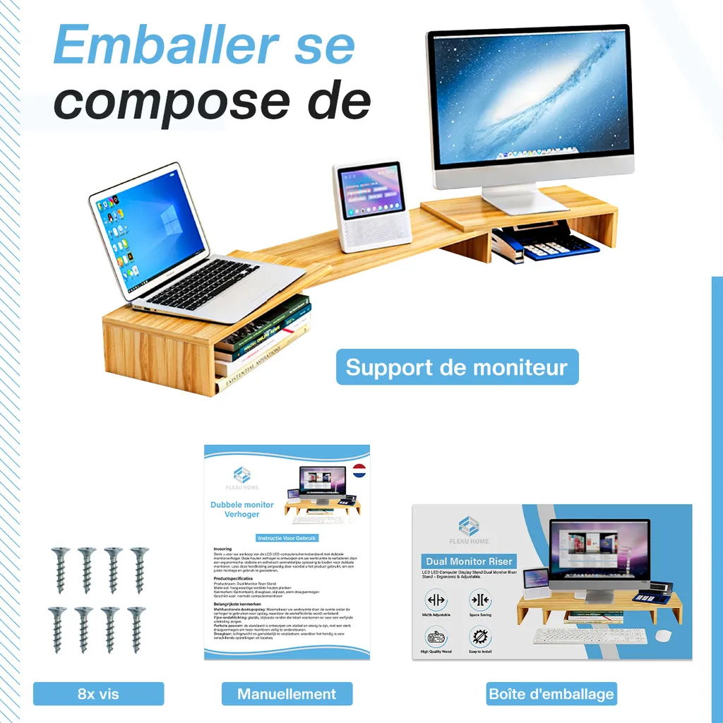 Surélévation d'Écran Support d'Ordinateur Portable et Double Moniteur - 10