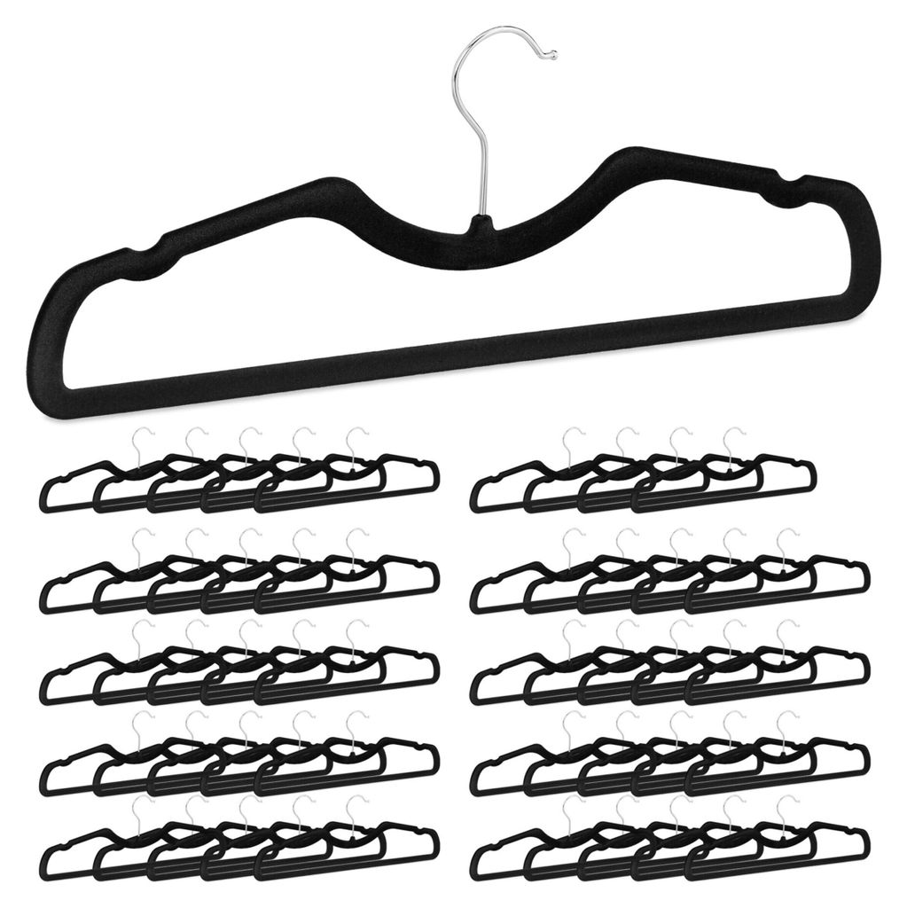 Relaxdays fluwelen kledinghangers, set van 50, antislip, Productafbeelding 