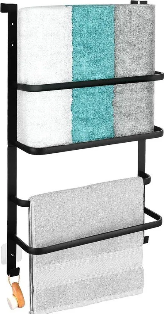 Support serviette triple noir mat en aluminium à suspendre sur porte