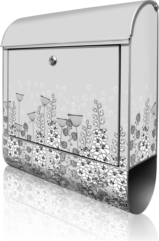banjado Design Briefkasten Stahl silber mit Zeitungsfach pulverbeschichtet "Wegesrand" 38x46x12,5cm & 2 Schlüssel - Postkasten A4 Einwurf inkl. Mo...