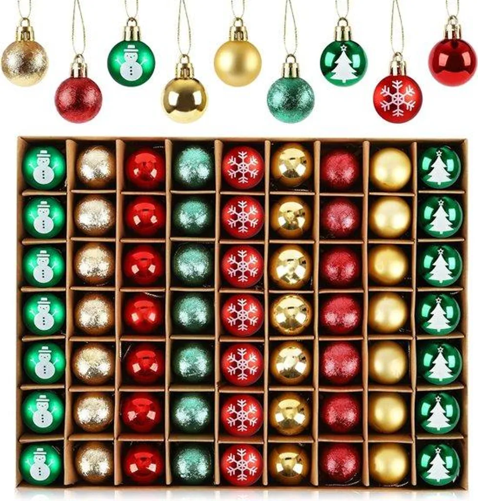 Set de 63 boules de Noël 3cm rouge vert doré pour petit sapin festif