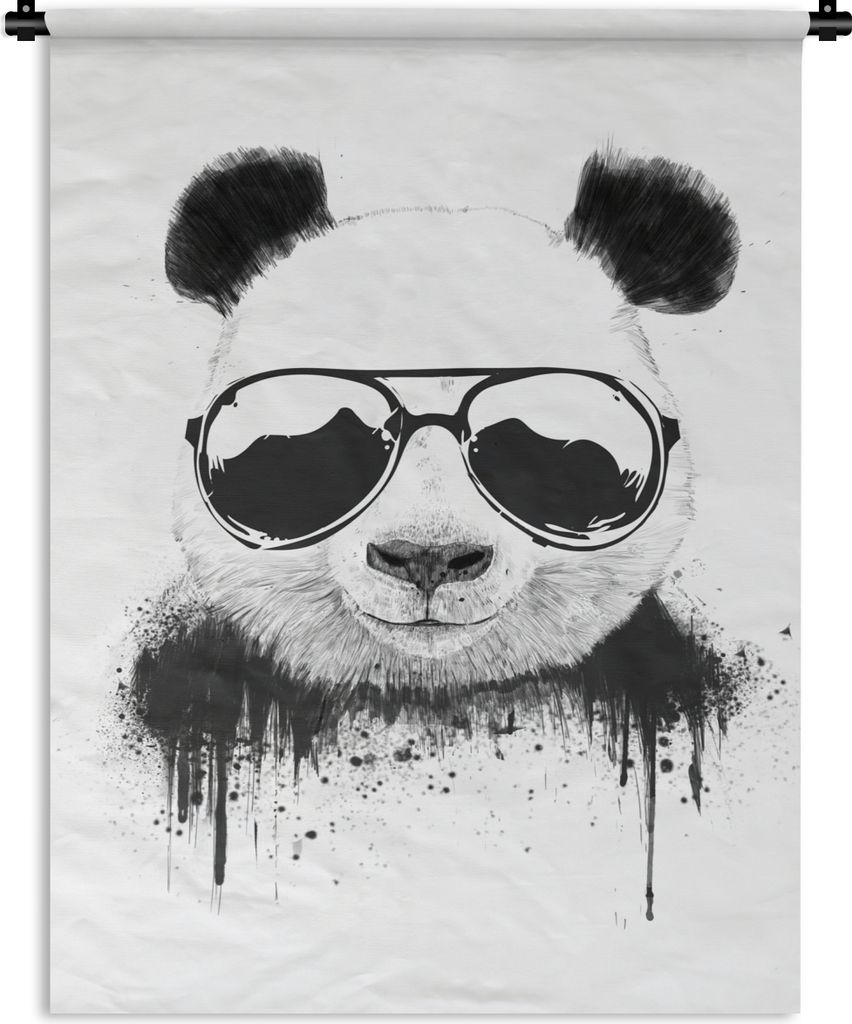 MuchoWow Wandteppich Wandbehang Panda - Brille - Tropfen - Weiß 150x200 cm Tapisserie Dekoration Wandtuch - Wandaufhängung - Moderner