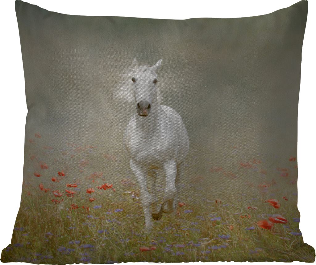 MuchoWow Outdoor Kissen - Pferd - Stoff - Blumen - 50x50 cm - Wetterfest - Lounge Kissen - Komfortabel - Kissen mit Bild