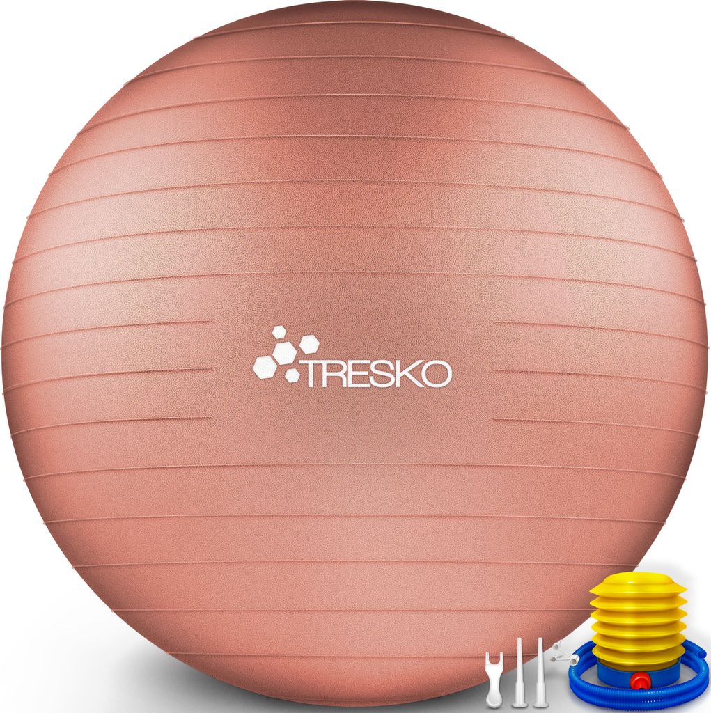 TRESKO Gymnastikball (Korallen-Rosé, 85cm) mit Pumpe Fitnessball Yogaball Sitzball Sportball Pilates Ball Sportball