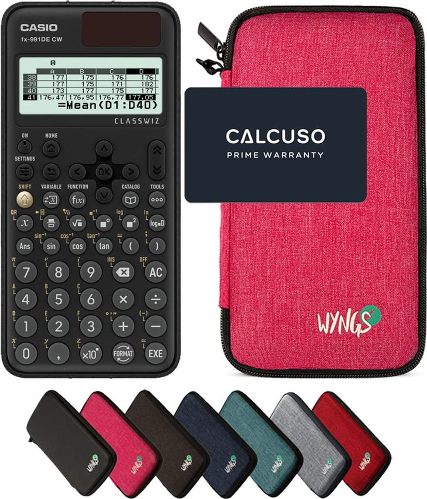 Casio fx-991DE CW ClassWiz inkl. WYNGS Schutztasche Pink - Wissenschaftlicher Taschenrechner - Basic Set