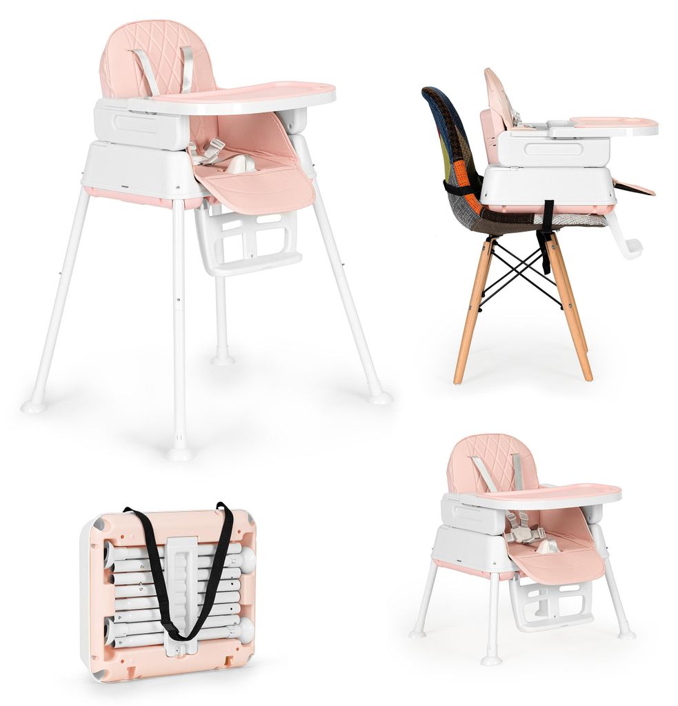 ECOTOYS 3 v 1 skladacia detská stolička na kŕmenie ružová Obrázok produktu 